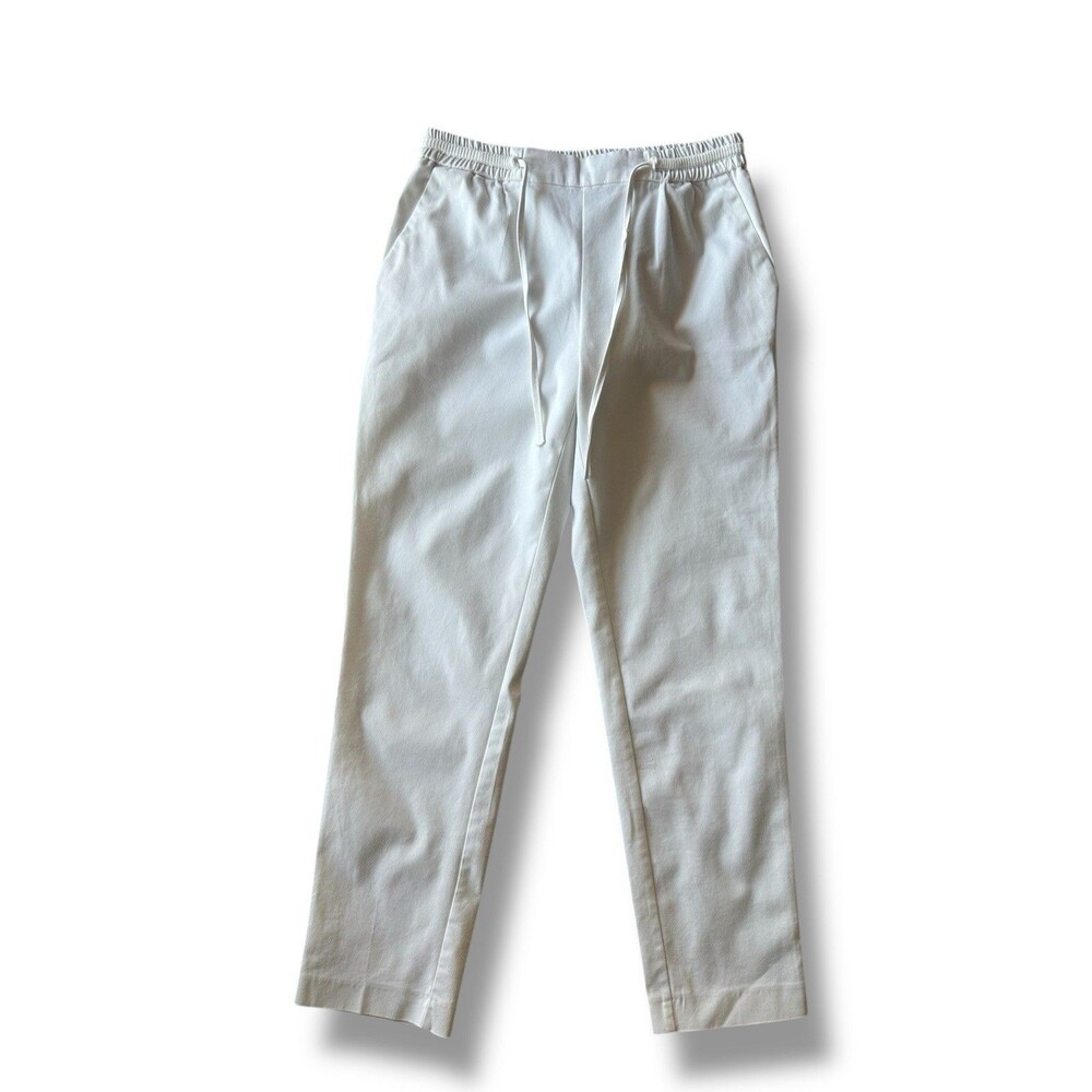 Zara Women's M White Pull On Straight Leg Trouser Pants Twill Drawstring